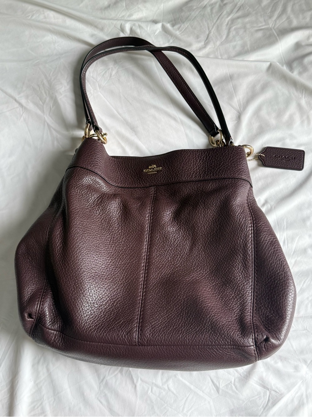 Coach Pebbled Leather Shoulder Bag in Plum